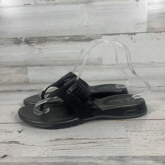 Cole Haan NikeAir Womens Slip On Sandals Flats Open Toe Black Leather Size 7.5B - Picture 2 of 8